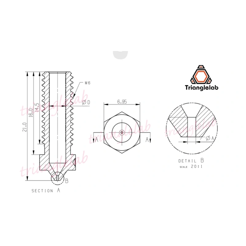 Высокотемпературное сопло E3D Volcano закаленное стальное Trianglelab (0.4 мм)