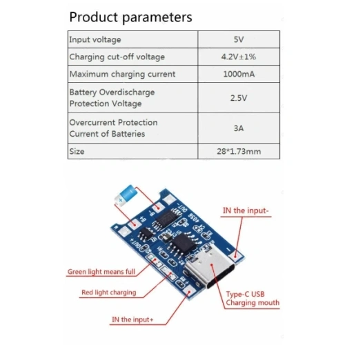 Модуль заряда Li-ion батарей TP4056 USB Type-C