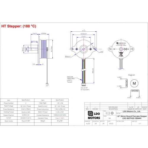 Шаговый двигатель LDO-36STH20-1004AH