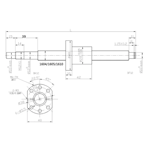 ШВП SFU1605 с гайкой и обработкой концов под BK-BF (FK-FF) (250 мм)
